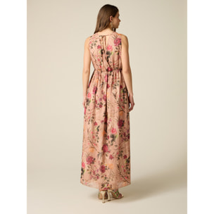 Oltre - Vestito lungo in georgette fantasia - Rosa