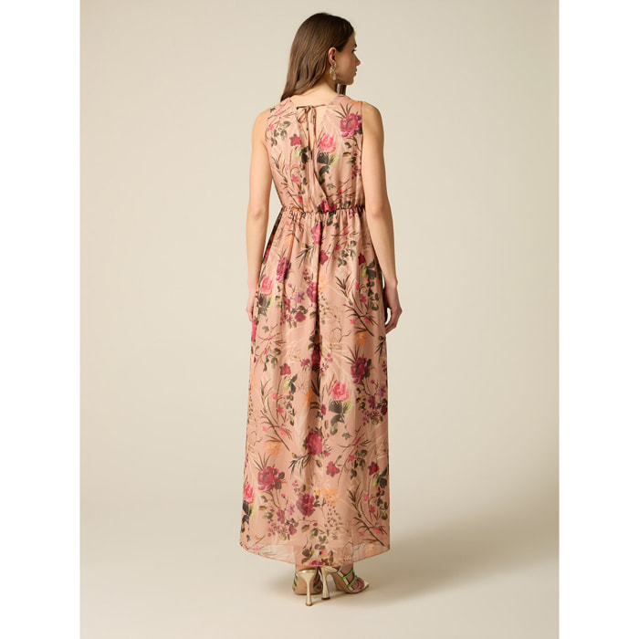 Oltre - Vestito lungo in georgette fantasia - Rosa