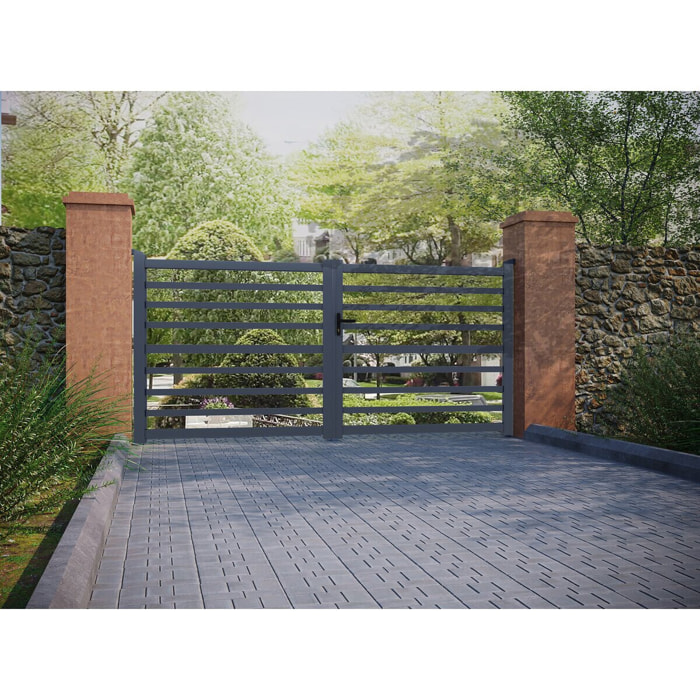 Portail aluminium ajouré "Martin" - 340 x 180 cm - Gris
