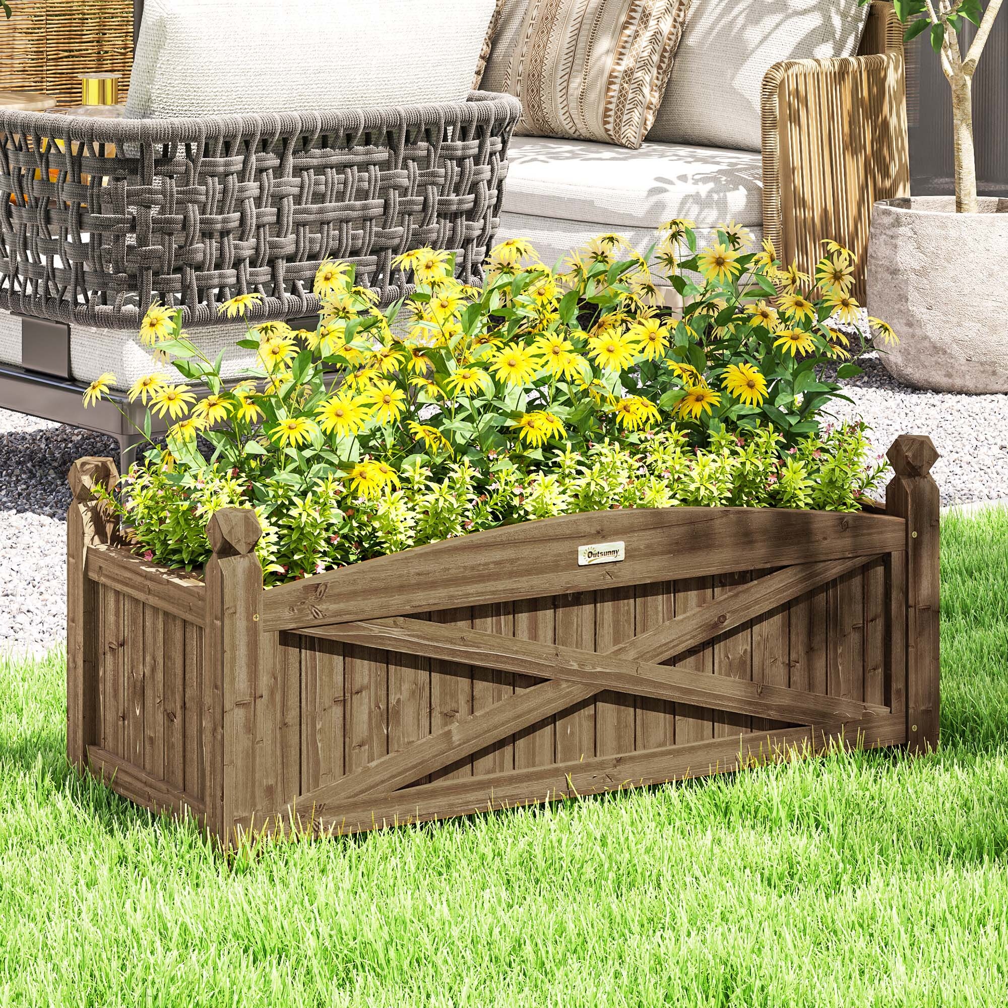 Jardinera de Madera Elevada Huerto Urbano Madera para Cultivar Plantas Flores Hierba Jardinera Rectangular para Jardín Balcón Terraza 90x39x37 cm Café Oscuro