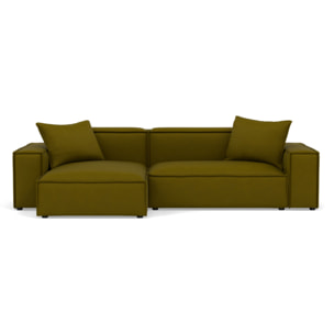 Atlas - Canapé d'angle réversible 4 places en velours texturé - Vert Olive