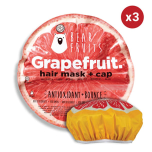Masques Capillaires et Charlottes - Bear Fruits - Pamplemousse : Antioxydant et Volume - Pack de 3