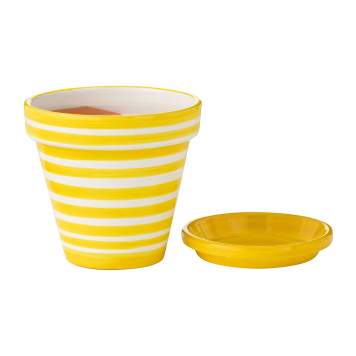 J-Line cache-pot Granada Stripes Handmade + Painted - céramique - jaune - medium - Ø 27 cm
