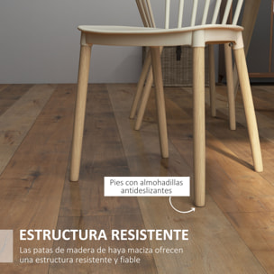 Juego de 4 Sillas de Comedor Estilo Nórdico Sillas de Cocina con Respaldo Alto Asiento de Polipropileno y Patas de Madera de Haya Carga 120 kg 48x52,5x83 cm Natural