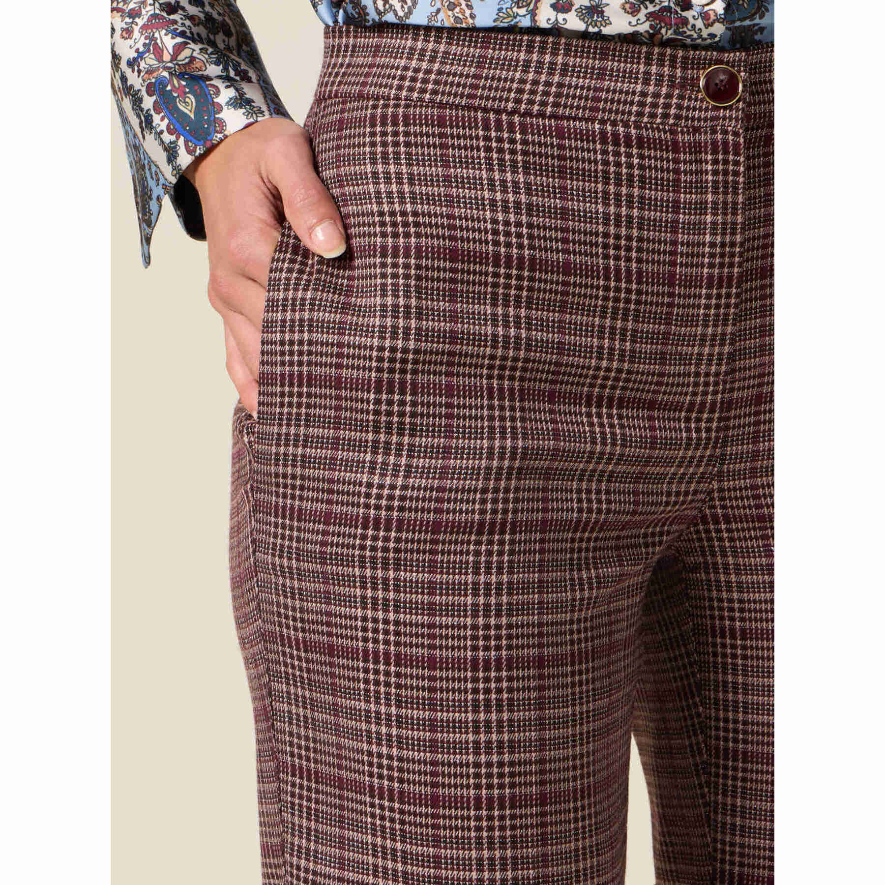 Oltre - Pantalones de franela a cuadros - Burgundy