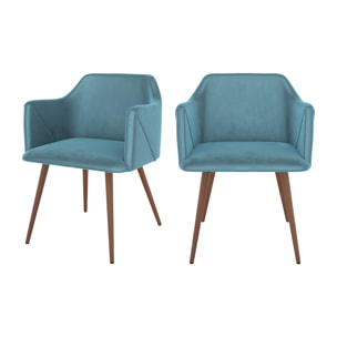 Lot de 2 chaises avec accoudoirs en velours bleu - Daisy