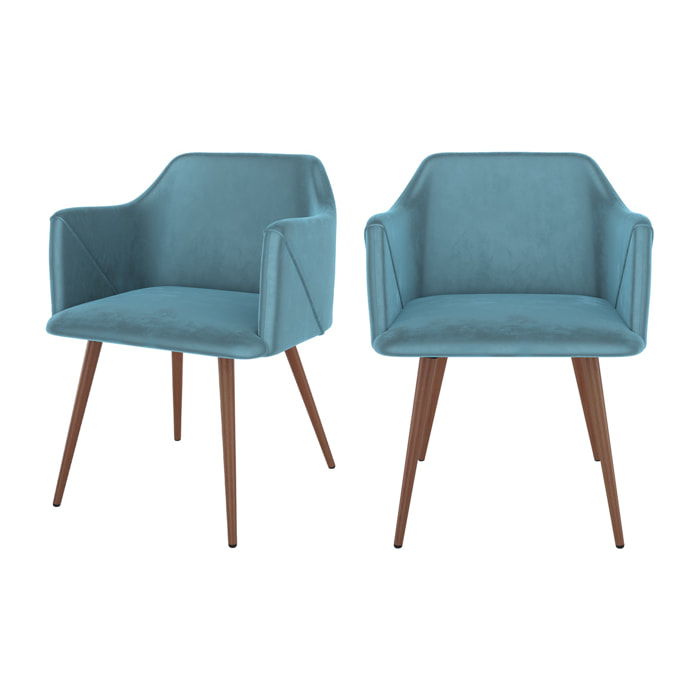 Lot de 2 chaises avec accoudoirs en velours bleu - Daisy