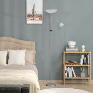 Lampadaire 2 têtes douilles E27 E14 base métal dim. Ø28 x 179,5H cm gris blanc