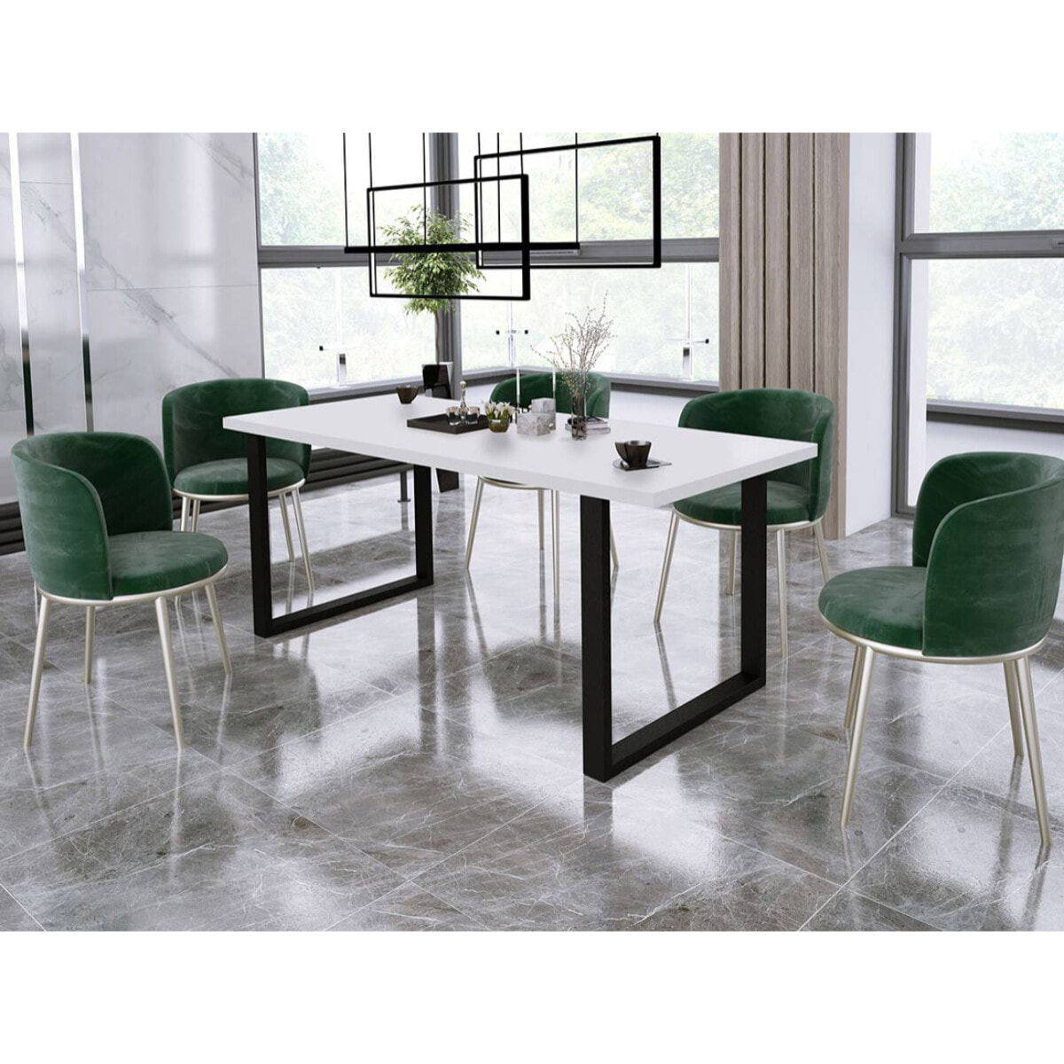 Caronal - table à manger - blanche et pieds noirs - 4 à 8 personnes - Blanc / Noir