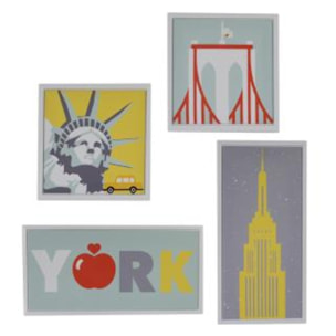 Quadro stampa New York bianco set da 4 pezzi cm30x60x2,5 + cm30x30x2,5