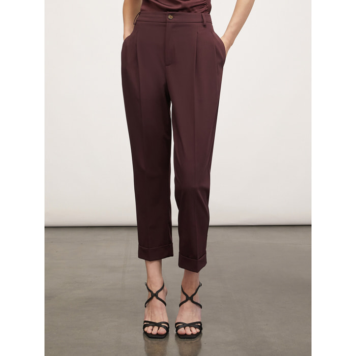 Motivi - Pantalón regular con pliegues - Burgundy