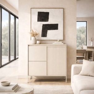 Credenza Alta 3 Ante Push To Open Con 5 Ripiani 7 Vani Mobile Soggiorno Salotto Zona Living Design Moderno Minimal 103.5 x 123.4 x 39.5 Cm Cashmere
