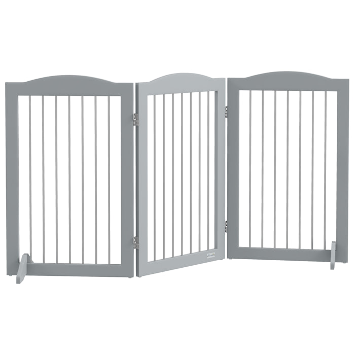 Barrera de Seguridad para Perros Plegable para Escaleras y Puertas Valla para Perros Pequeños y Medianos de 3 Paneles con Soporte de Pie para Interiores 154x30x80 cm Gris