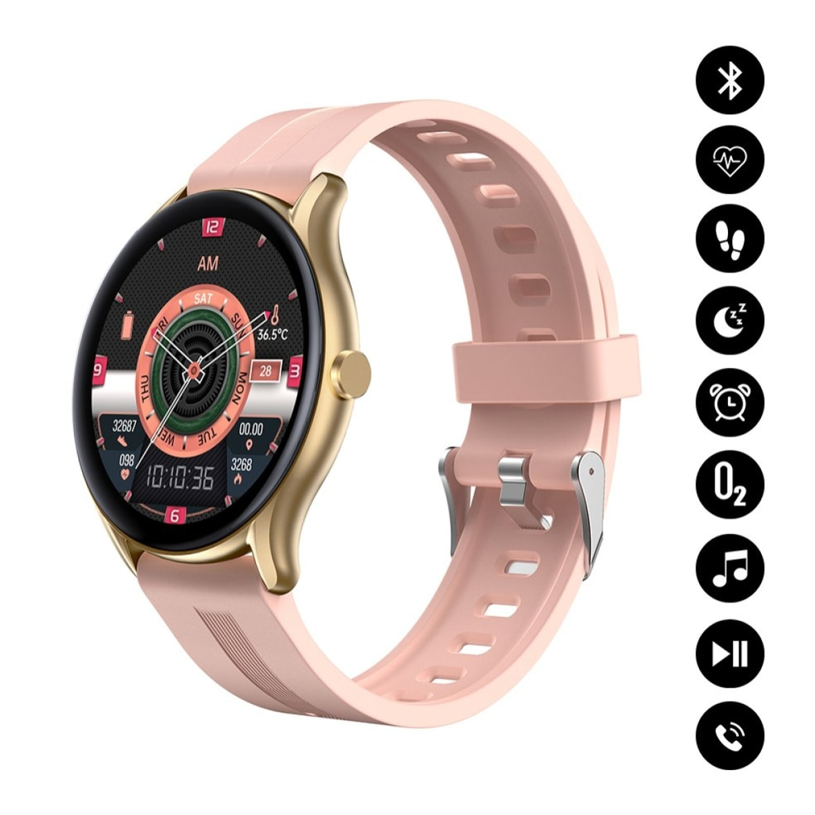 Montre connectée Bluetooth Suivi d' activités sportives, moniteur de pression artérielle et de fréquence cardiaque Rose