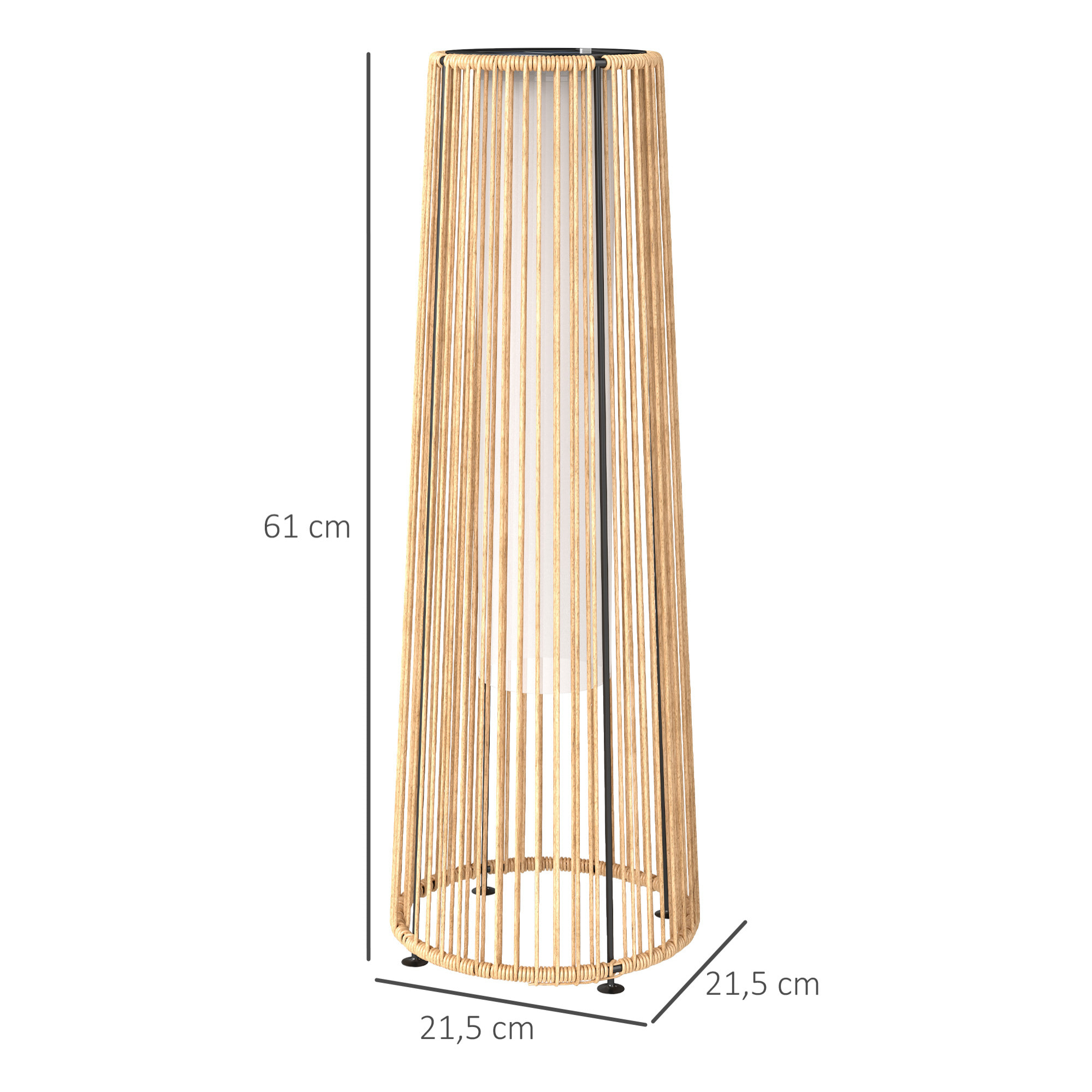 Linterna de Jardín de Ratá¡n Sintá©tico Farola Solar Exterior con Luces LED Encendido y Apagado Automá¡tico Impermeable para Terraza Balcón Patio Ø21,5x61 cm Natural