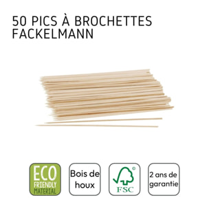 Lot de 50 piques en bois pour brochettes de 25 cm Fackelmann Eco Friendly