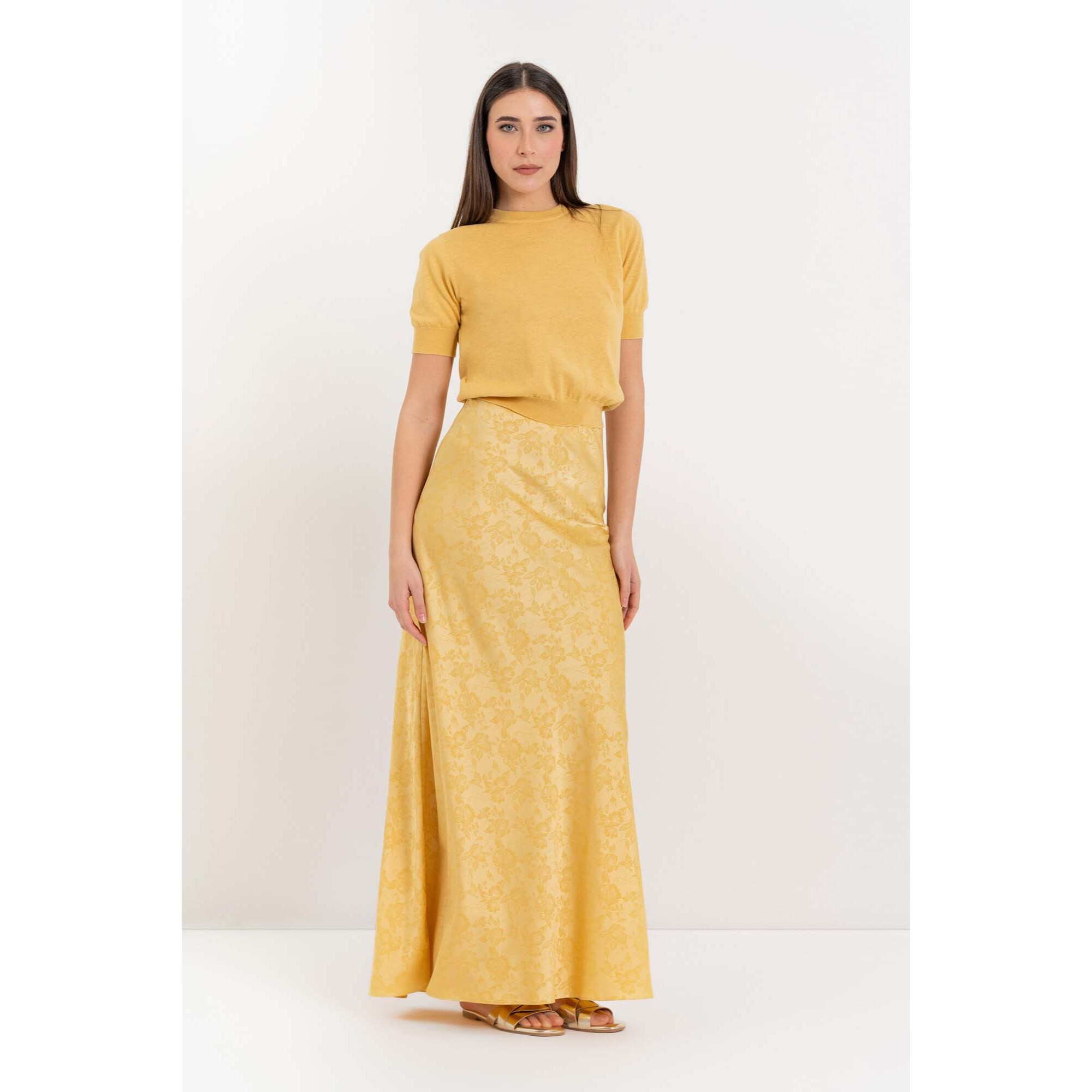 Kocca - Gonna lunga fluida in jacquard floreale a vita alta Donna