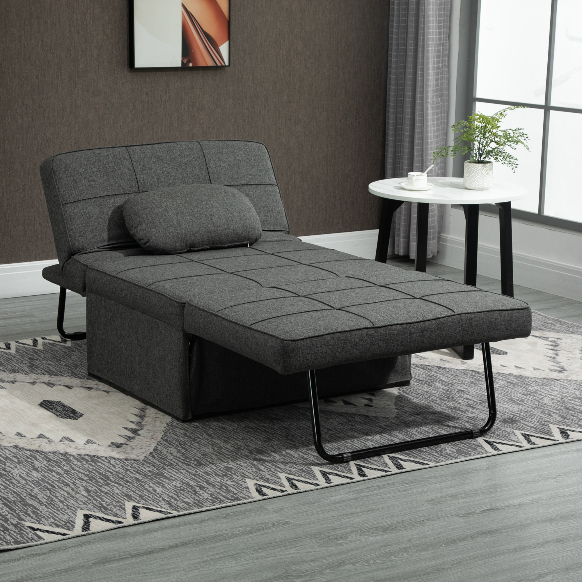 3 en 1 Sofá Cama Individual Tapizada en Lino Sillón Reclinable 95x189x43 cm Gris