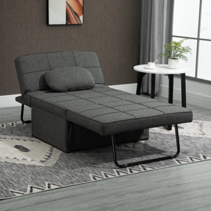 3 en 1 Sofá Cama Individual Tapizada en Lino Sillón Reclinable 95x189x43 cm Gris