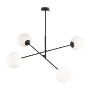 Lampada a sospensione LINEAR in acciaio nero e vetro opalino