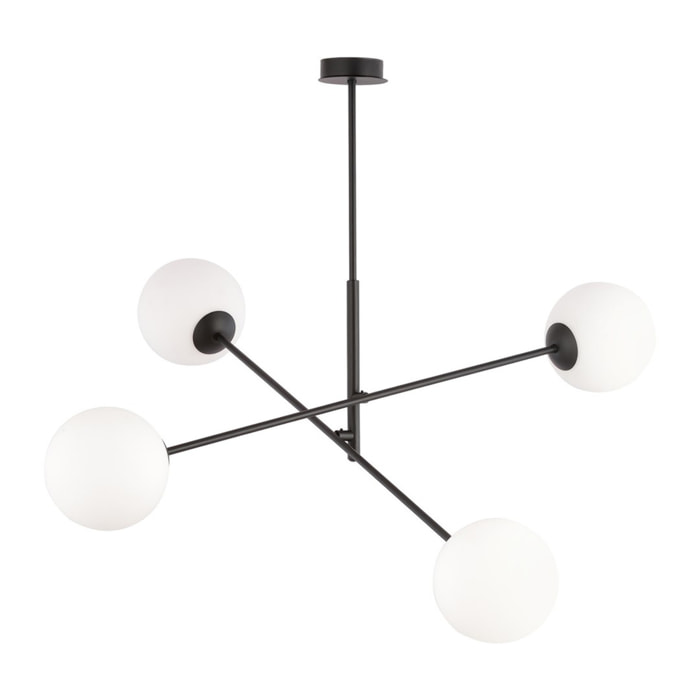 Lampada a sospensione LINEAR in acciaio nero e vetro opalino