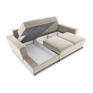 Canapé d'angle gauche convertible avec coffre de rangement "Kyoto" 4 places en velours beige clair