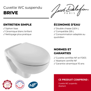 Cuvette WC suspendu Brive avec abattant