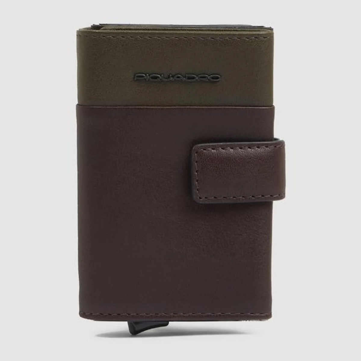 Piquadro Portacarte automatico in metallo e pelle, schermato con protezione RFID