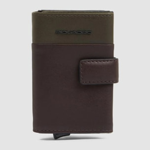 Piquadro Portacarte automatico in metallo e pelle, schermato con protezione RFID