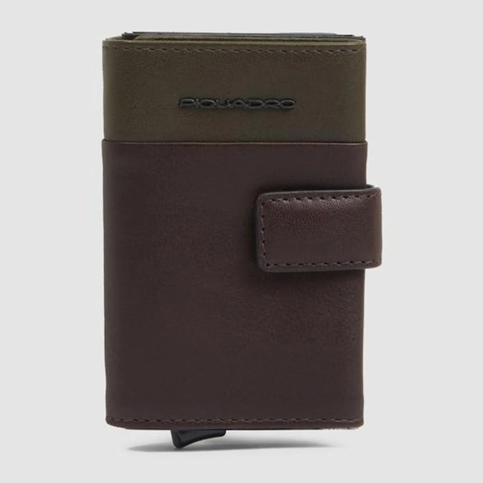 Piquadro Portacarte automatico in metallo e pelle, schermato con protezione RFID