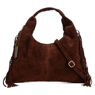 Barisciano borsa a spalla da donna. Pelle scamosciata autentica, con frange.
