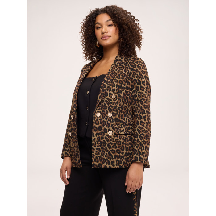 Fiorella Rubino - Blazer animalier in punto milano con stampa - Marrone