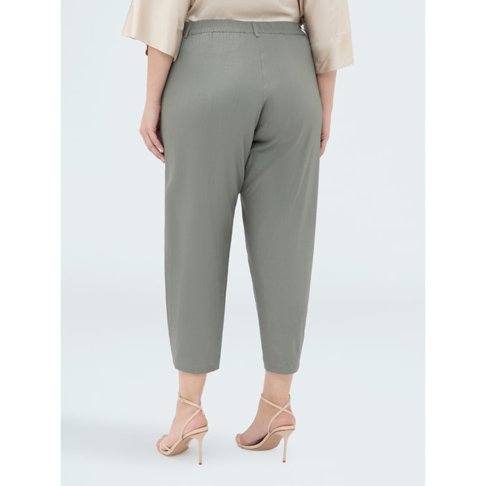 Fiorella Rubino - Pantaloni Balloon in misto lino - Verde militare