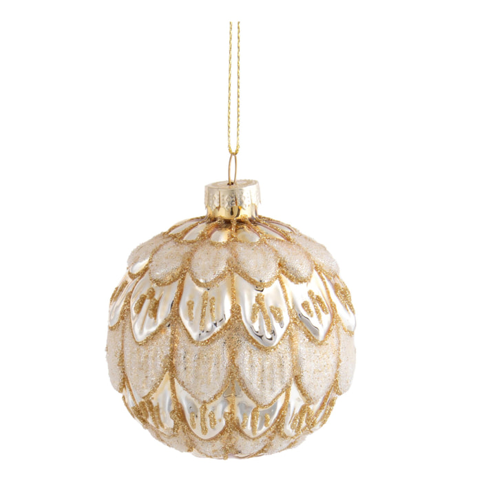Sfera con Foglie - Pezzi 4 - Colore Dorato - 8x8Hx8cm - Bianchi Dino