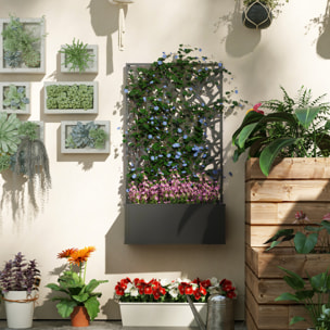 Jardinière treillis haut design graphique arbre 61 x 23 x 113 cm métal époxy noir