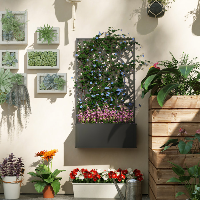 Jardinière treillis haut design graphique arbre 61 x 23 x 113 cm métal époxy noir