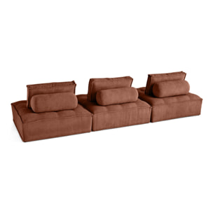 Marisol - canapé modulable droit 3 places - velours texturé - Terracotta