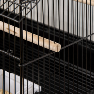 Cage à oiseaux design maison perchoirs mangeoires balançoire 3 portes plateau excrément amovible + poignée transport métal noir