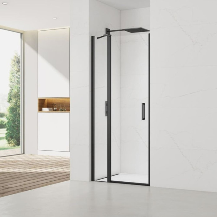 Fusion Porte de douche 80x196cm pivotante anticalcaire avec profilé noir mat (SATFUDP80NIKAC)