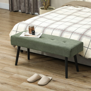 Banquette bout de lit velours côtelé design dim. 100 x 36 x 45 cm acier noir tissu vert