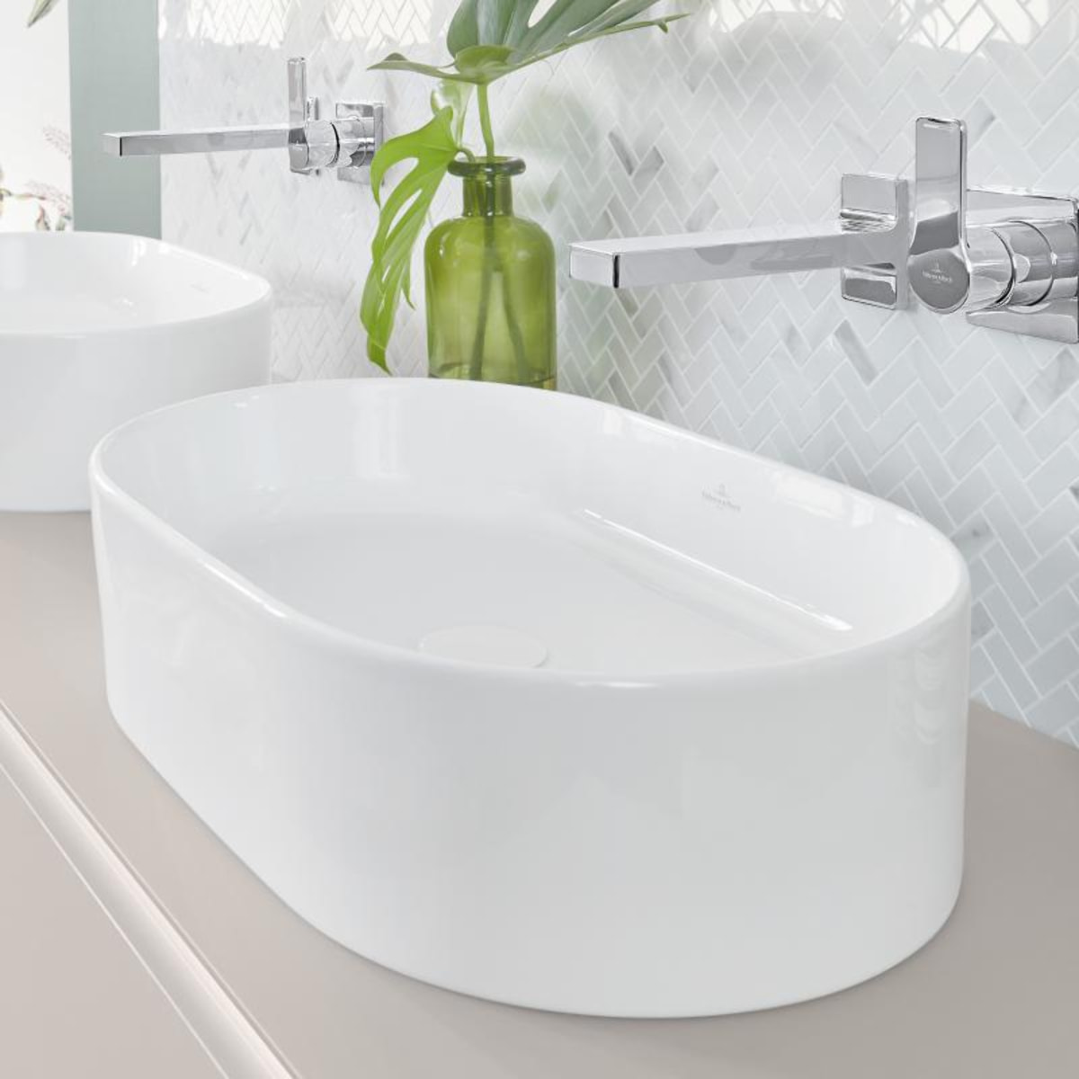 Lot de deux vasques à poser ovales Collaro Blanc CeramicPlus