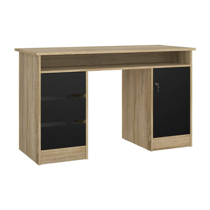 Scrivania Shanshan, Scrittoio multiuso, Tavolo per ufficio porta PC, Piano di lavoro, 126x55 h76 cm, Quercia e Nero