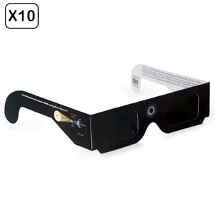 Pack de 10 gafas especialmente diseñadas para la observación de eclipses solares. Homologadas ISO 12312-2:2015. Diseño eclipse.