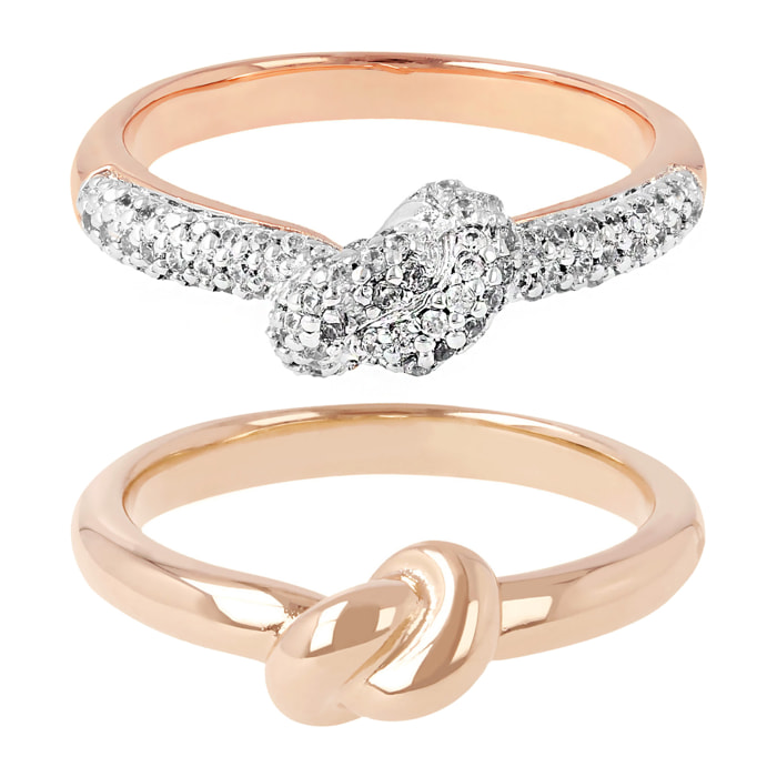 Set di Due Anelli Nodo in Golden Rosé con Cubic Zirconia Placcato Oro Rosa 18k