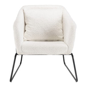 AGATHE - Fauteuil tissu bouclette blanc pieds évasés métal noir