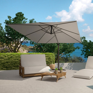 NAVIA Bundle parasol rectangulaire 3x4m déporté rotatif gris aluminium + housse