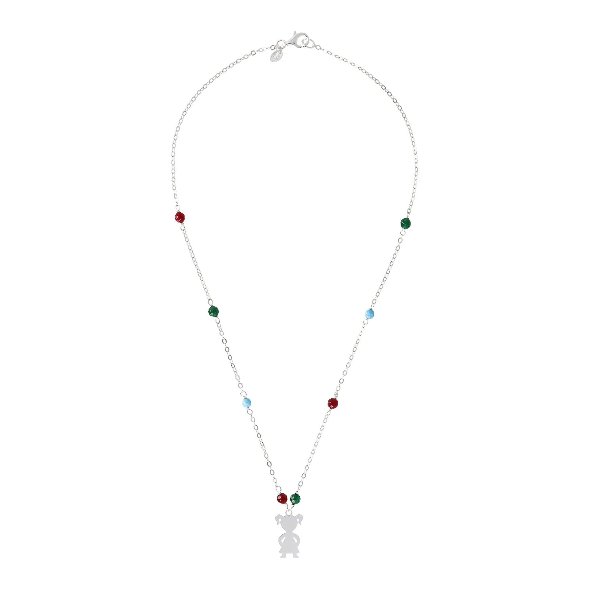 Collana Catena Rolo con Howlite e Agata Multicolore e Pendente Bambina