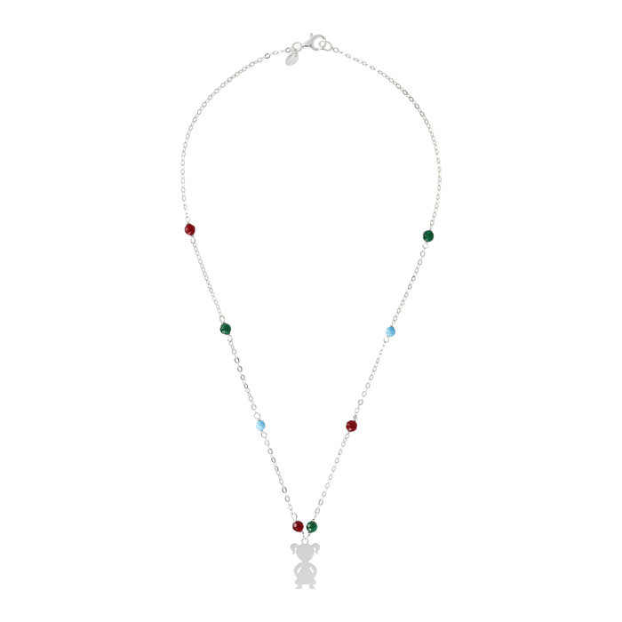 Collana Catena Rolo con Howlite e Agata Multicolore e Pendente Bambina