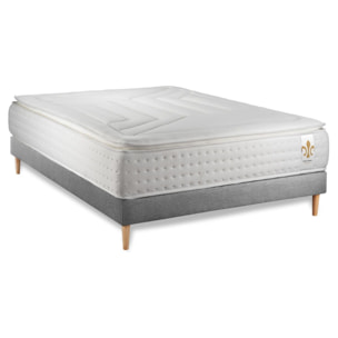 Ensemble Matelas Vingt-Quatre PLUS - 24cm - Ressorts ensachés et mémoire de forme - Confort hôtelier - Sommier kit Gris