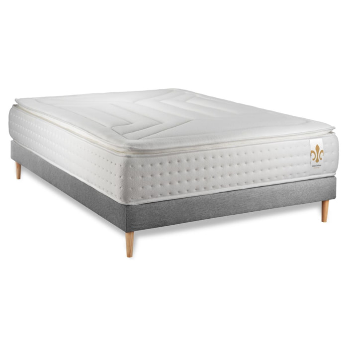 Ensemble Matelas Vingt-Quatre PLUS - 24cm - Ressorts ensachés et mémoire de forme - Confort hôtelier - Sommier kit Gris